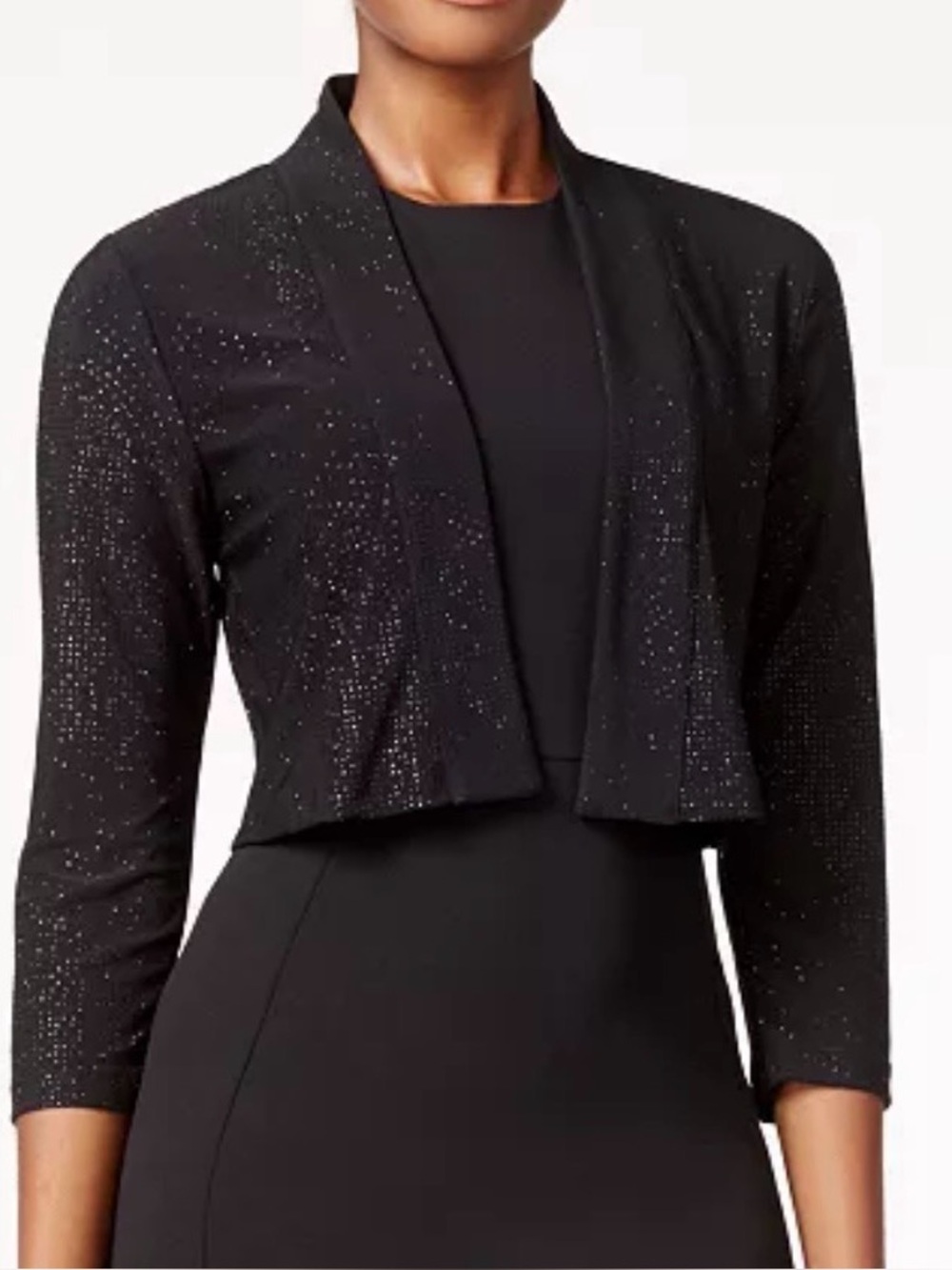 Calvin Klein Size Medium M Black Sparkle Open-Front Cropped Shrug Cardigan GUC